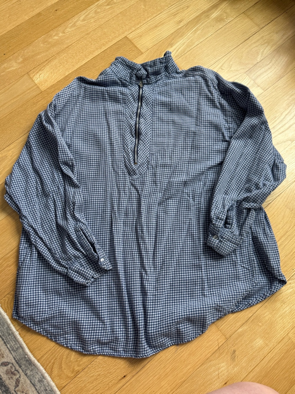 Blue Check Zip Pullover Shirt